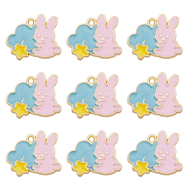 10 Stück Rosa Emaille Kaninchen Charm Kawaii Hase Anhänger Ohrring DIY 19x22 mm
