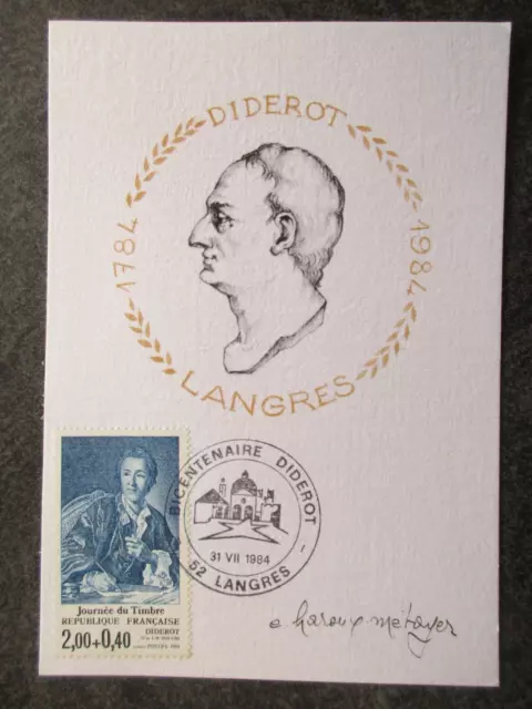 FRANCE carte FDC 1er jour DIDEROT à LANGRES en 1984 lot JK121