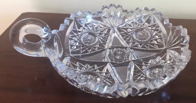 Gorgeous Antique ABP Cut Crystal Glass Hobstar Nappy Bowl With Sawtooth Edge