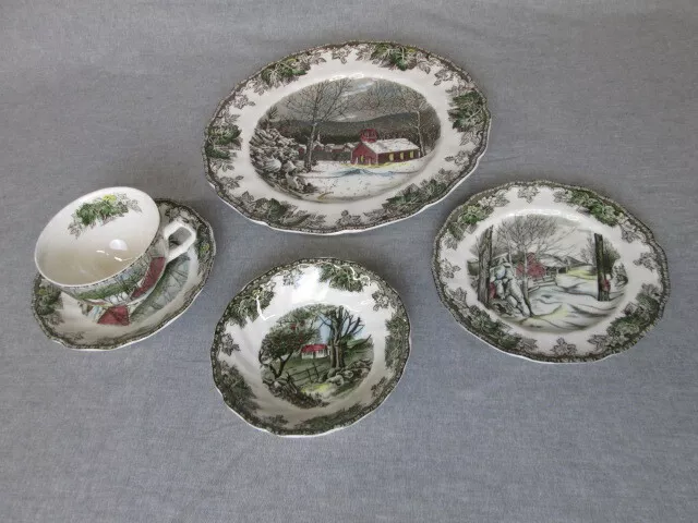 Friendly Village Johnson Bros England 5pc Place Set Ice House Stone Wall +MORE