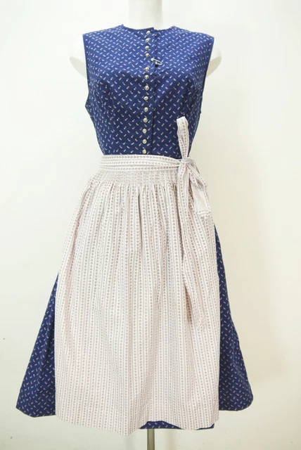 Bellissimo Dirndl con grembiule fatto a mano blu con pieghe taglia 42