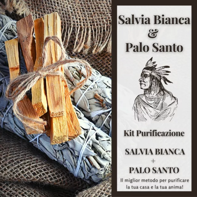 Incenso Naturale Bastoncini Palo Santo e Smudge Salvia Bianca Kit Purificazione