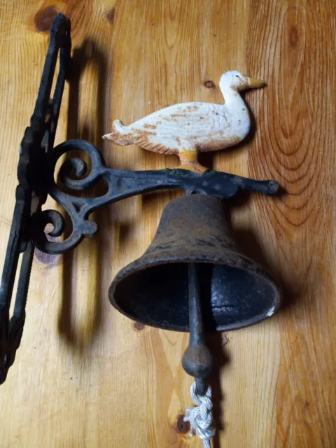 Vintage Cast Iron Rustic Duck Dinner Bell Painted  Porch Front Door Wall Mounted