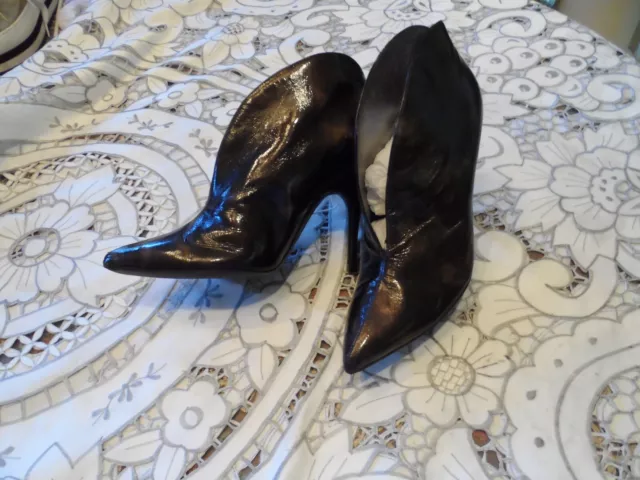 D&G Dolce & Gabbana Black Patent Leather Ankle Booties Size 39.5