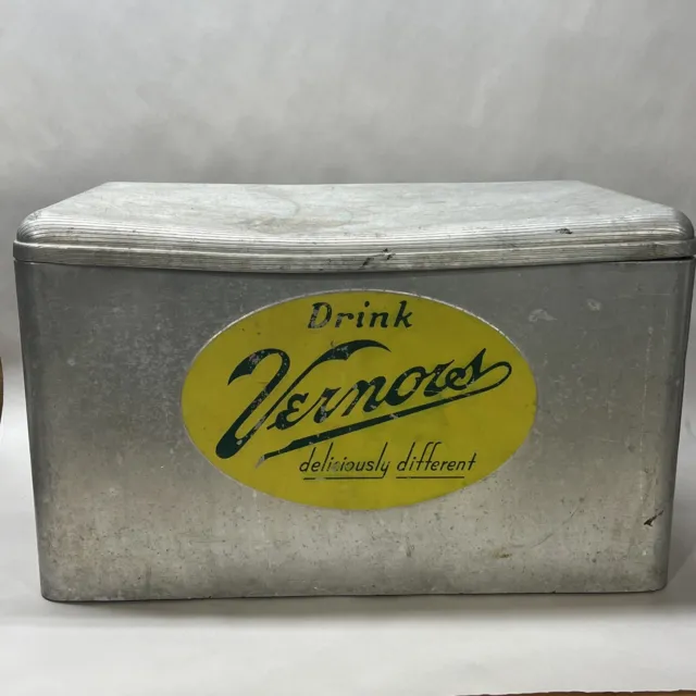 VTG Cronstroms Drink Vernor's Ginger Ale Aluminum Cooler Advertising 1950s 1960s