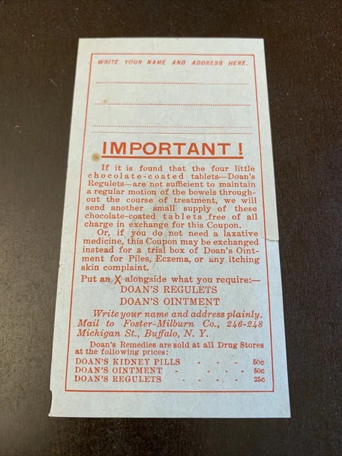 DOAN’S Regulets Ointment Kidney Pills Antique Early 1900 Coupon Ephemera