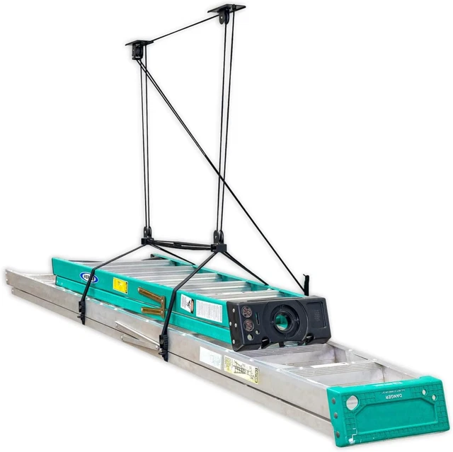 Ladder Storage Ceiling Pulley System, Garage Mount Hoist, Heavy Duty Hanging Org