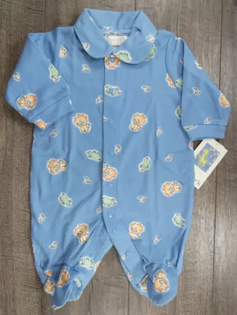Baby Boy Clothes New Vintage Carter's 0-3 Month Blue EMU Lion Footed Outfit