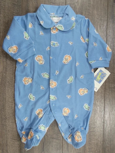 Baby Boy Clothes New Vintage Carter's 0-3 Month Blue EMU Lion Footed Outfit