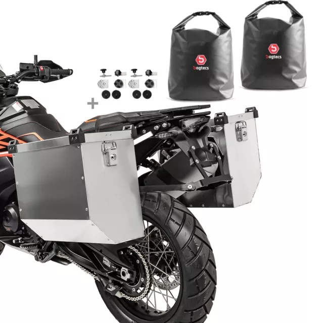 Set Motorrad Alukoffer Bagtecs Atlas 36-41l + Drybag Innentaschen + Anbaukit