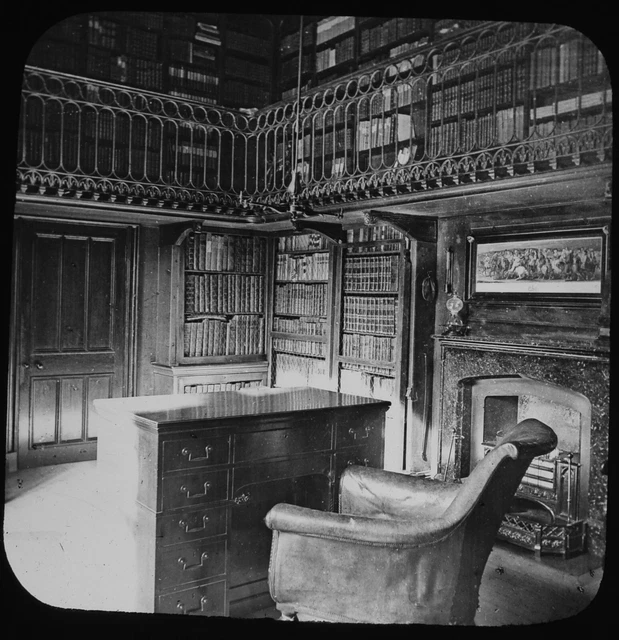 THE STUDY ABBOTSFORD C1890 ANTIQUE JV PHOTOGRAPH Magic Lantern Slide SCOTLAND