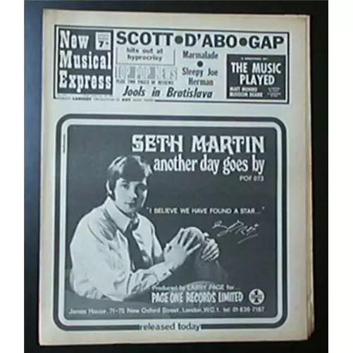 Seth Martin Nme Magazine Jun 22 1968 Cover Advert For Single( Uk