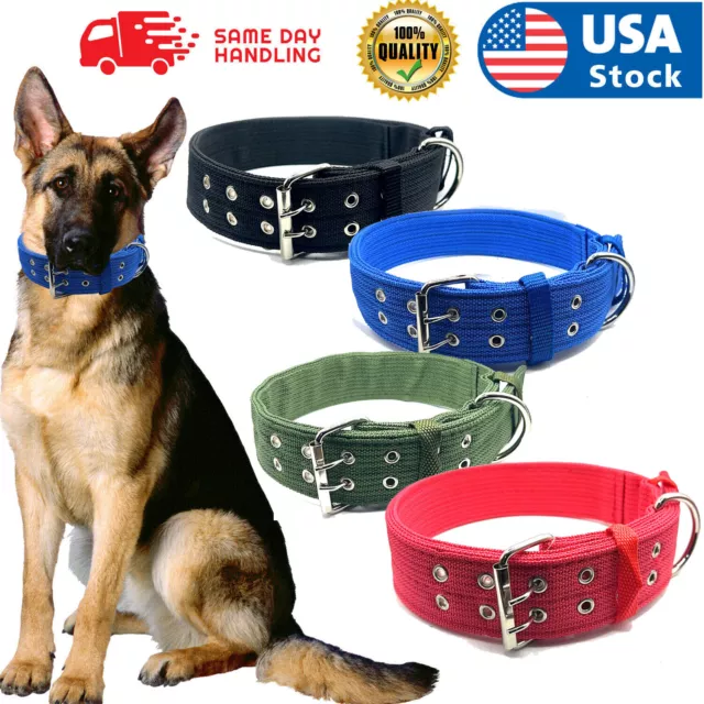 2" Wide Tactical Heavy Duty Nylon Large Dog Collar K9 Military with Metal Buckle