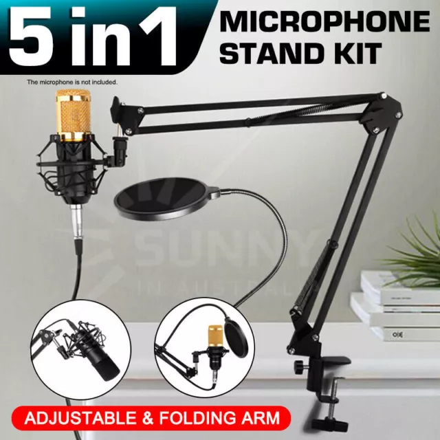 Microphone Suspension Boom Arm Stand Desktop Mic Holder Mount Bonus Pop Filter