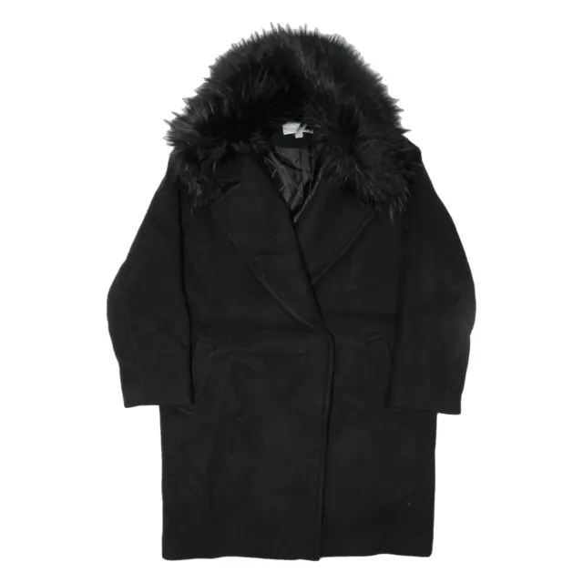 MICHAEL KORS Faux Fur Trim Overcoat Coat Black Wool Womens M