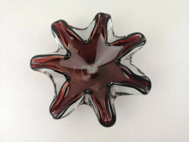 Collectable Heavy Red Glass Art Bowl Ashtray Dish Retro Deco Ornament Starfish