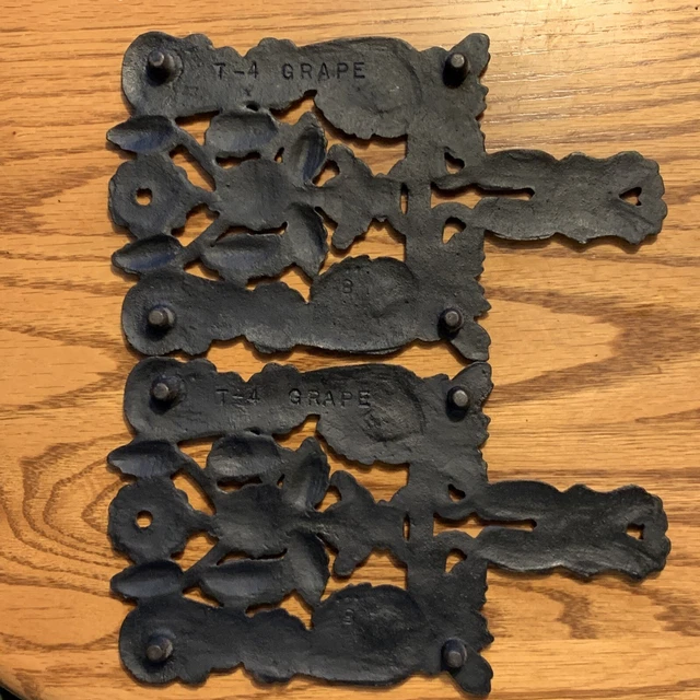 2 Vintage Floral & Grape Cast Iron Trivet 1960 T-4 Hot Plate Decor Grapevine EUC 3