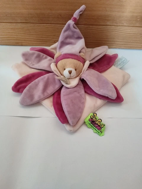 Doudou Et Compagnie Ours Fleur Pétale Rose Violet Fushia