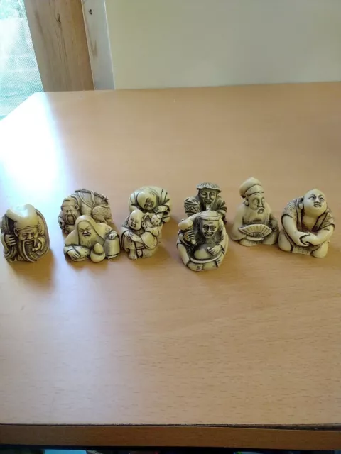 9 X Vintage Resin Japanese Mini Figures