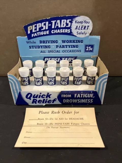 VINTAGE PEPSI TABS Fatigue Chaser Tablets NOS Full Counter Display Box ...