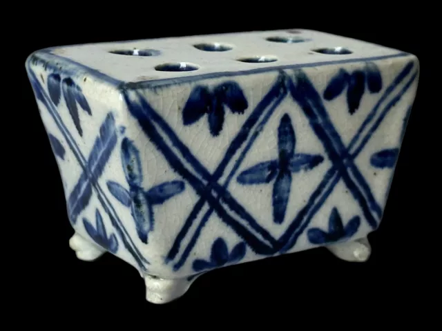 Fine Antique Dutch Delft Flower Brick Blue And White Ceramic Small In Size