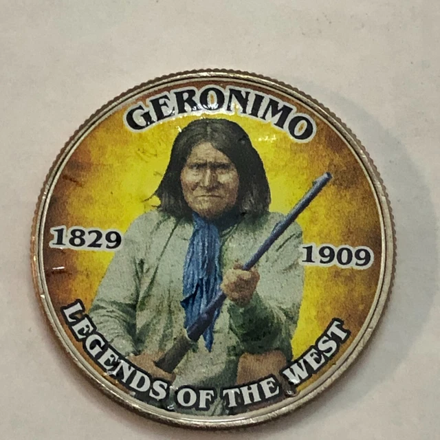 Colorized Kennedy half dollar. LEGENDS OF THE WEST. GERONIMO 1829-1909. #91