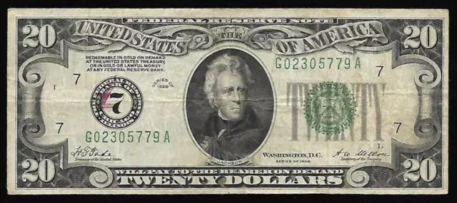 $ 20  # 7 1928  Green Seal Chicago  Rare # 268A