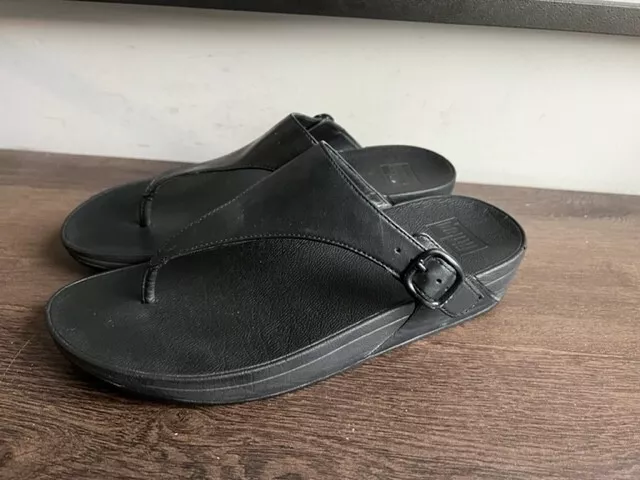 Fitflop Lulu Womens Black Comfort Flip Flops Thong Sandals Ajustable Buckle sz 9