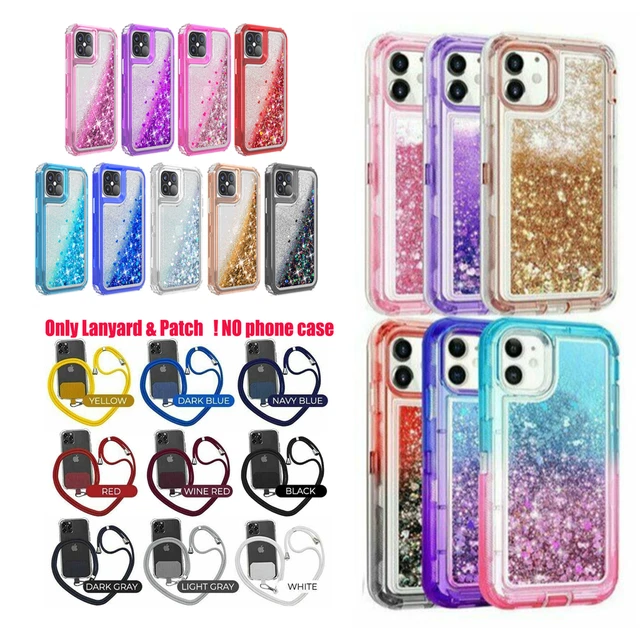 For iPhone 13 (6.1) Crossbody Lanyards Defender Cover Glitter Liquid Bling Case