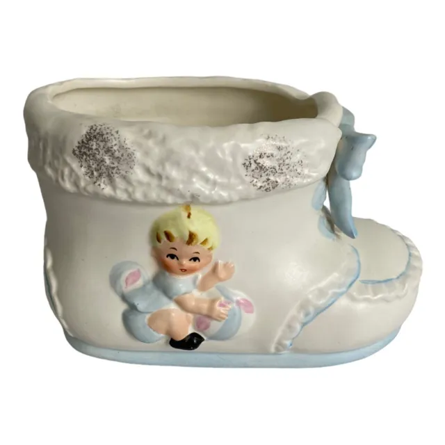 Vintage Lefton’s Ceramic Baby Shoe Planter 6” X 3” Flawed