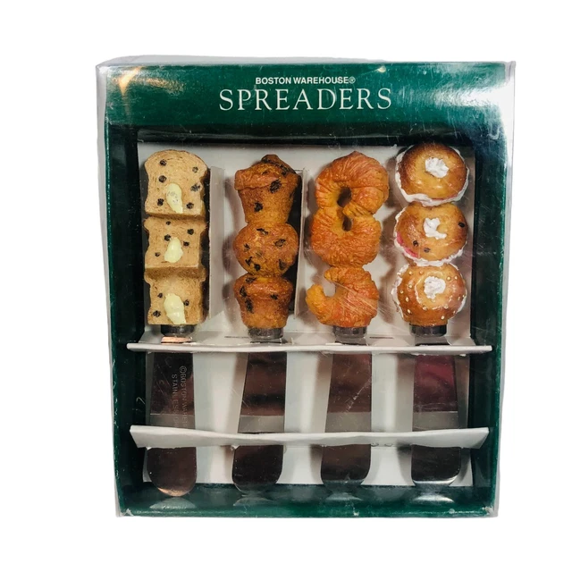 1995 Juego de 4 esparcidores de almacén de Boston bagels desayuno croissants muffins 2-137