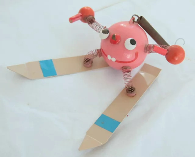 Superb Vintage / Kitsch Pink Ski-ing Pig Hanging Spring Toy - Boing