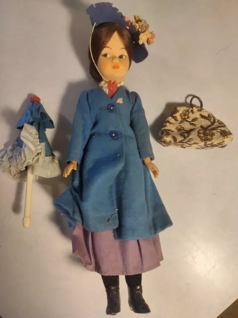 Vintage 1960's Horsman Mary Poppins Doll W/ Carpetbag and  Umbrella