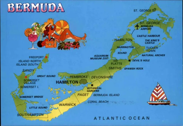 Postkarte (Postcard) BERMUDA Landkarte Map color Ansichtskarte ungelaufen