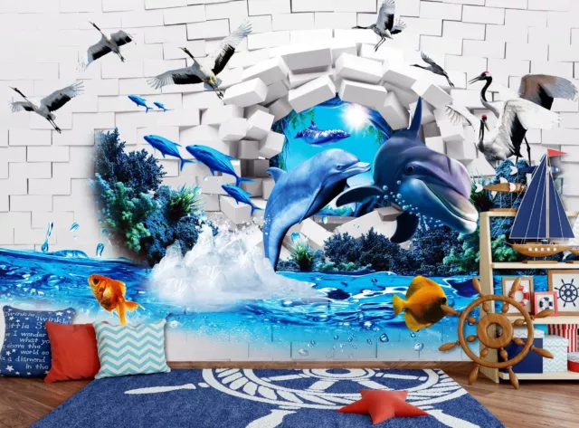 3D Creative Dolphin ZHUA1328 Wallpaper Wall Murals Removable Self-adhesive Ann