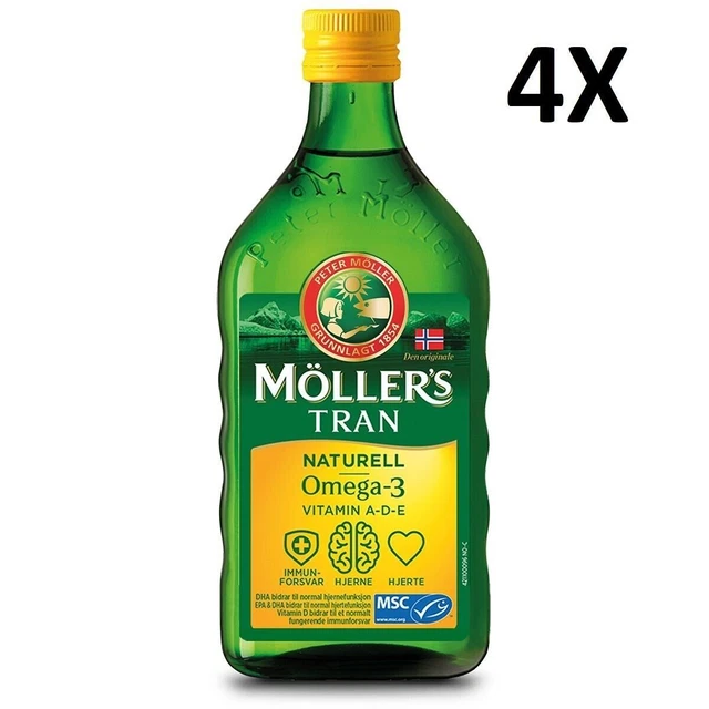 Norwegian 4x500ml Mollers Natural Omega 3 Bacalao Aceite de Pescado...