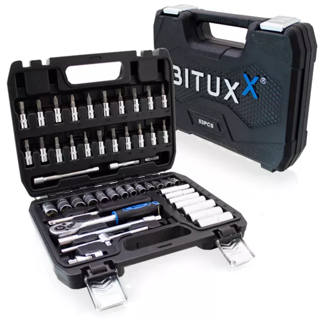 Bituxx Werkzeugkoffer 53 tlg Knarrenkasten 1/4" Ratschenkasten Nusskasten