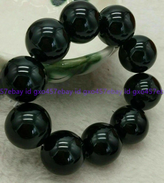 Huge 20mm Natural Black Agate Onyx Gemstone Round Beads Elastic Bracelets 7.5''