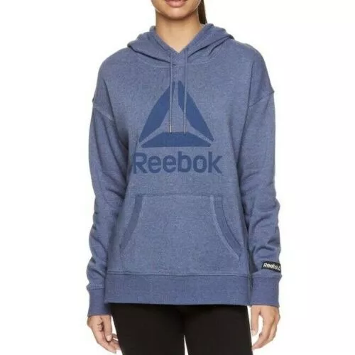 Reebok Women's Elite Cozy Graphic Fleece Hoodie Sweater Blue LARGE