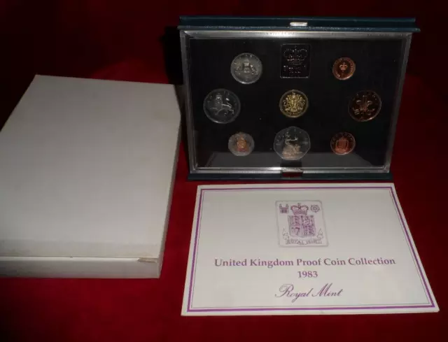 1983 United Kingdom Proof Coin Collection Royal Mint Set Blue Case & COA