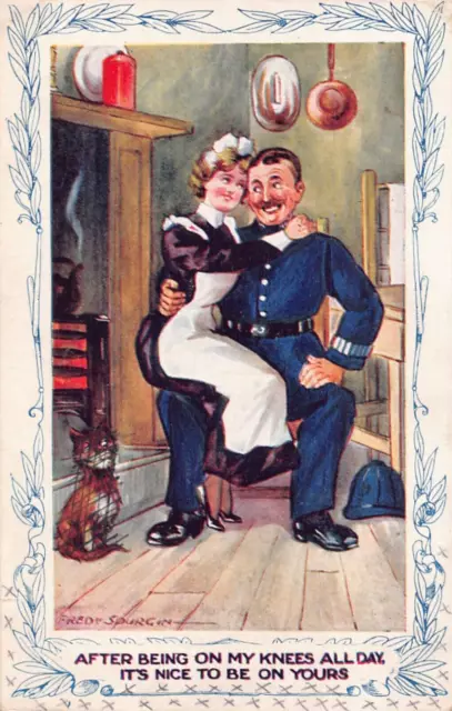 Postcard  Comic Policeman Theme Maid Knee   Fred Spurgin