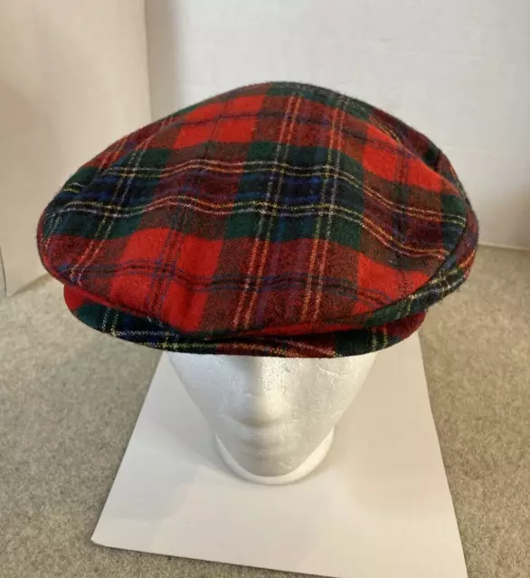 Vintage Pendleton Virgin Wool Flat Cap Hat Womens S/M Red Plaid Newsboy  Cabbie