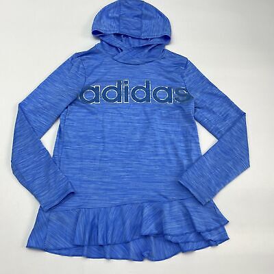 Adidas Hooded Tunic Youth Girls XL Long Sleeve Blue Ruffle Trim Hem Polyester