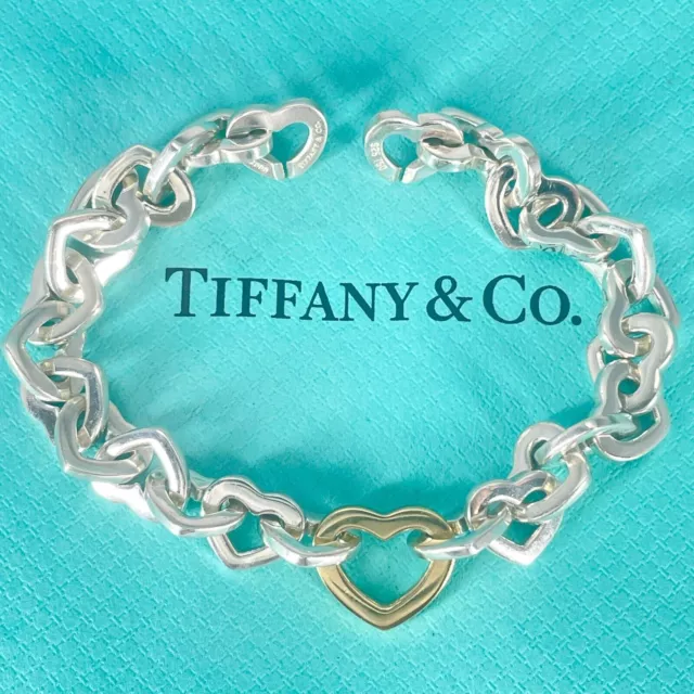 Tiffany & Co. Bracelet à maillons cœur en or jaune 18 carats 750 et argent... 2