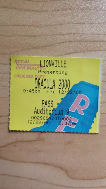 Dracula 2000 Movie Ticket Stub 12/22/00 Opening Night!