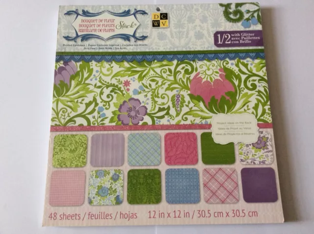 DCWV Bouquet De Fleur Stack 12” X 12” Cardstock Pad 48 Sheets 1/2 With Glitter