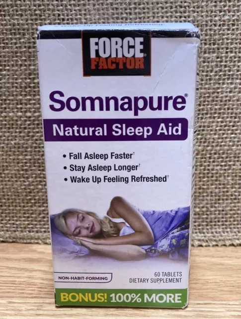 Peak Force Factor SOMNAPURE Ayuda Natural para Dormir BONUS 60ct Ex 09/24 Caja Muestra Desgaste