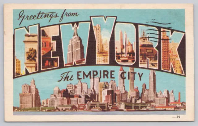 New York City New York, Large Letter Greetings Empire City, Vintage Postcard