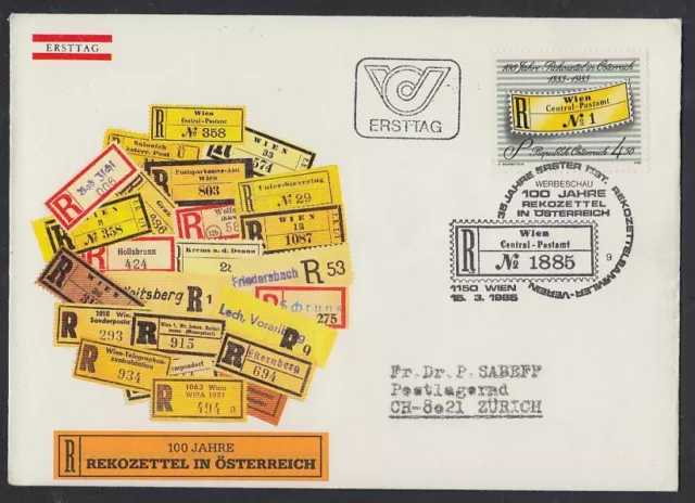 Österreich Austria 1985 FDC Mi.1806 Rekozettel Einschreibzettel [af365]