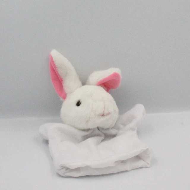 Doudou marionnette lapin blanc rose - 23876